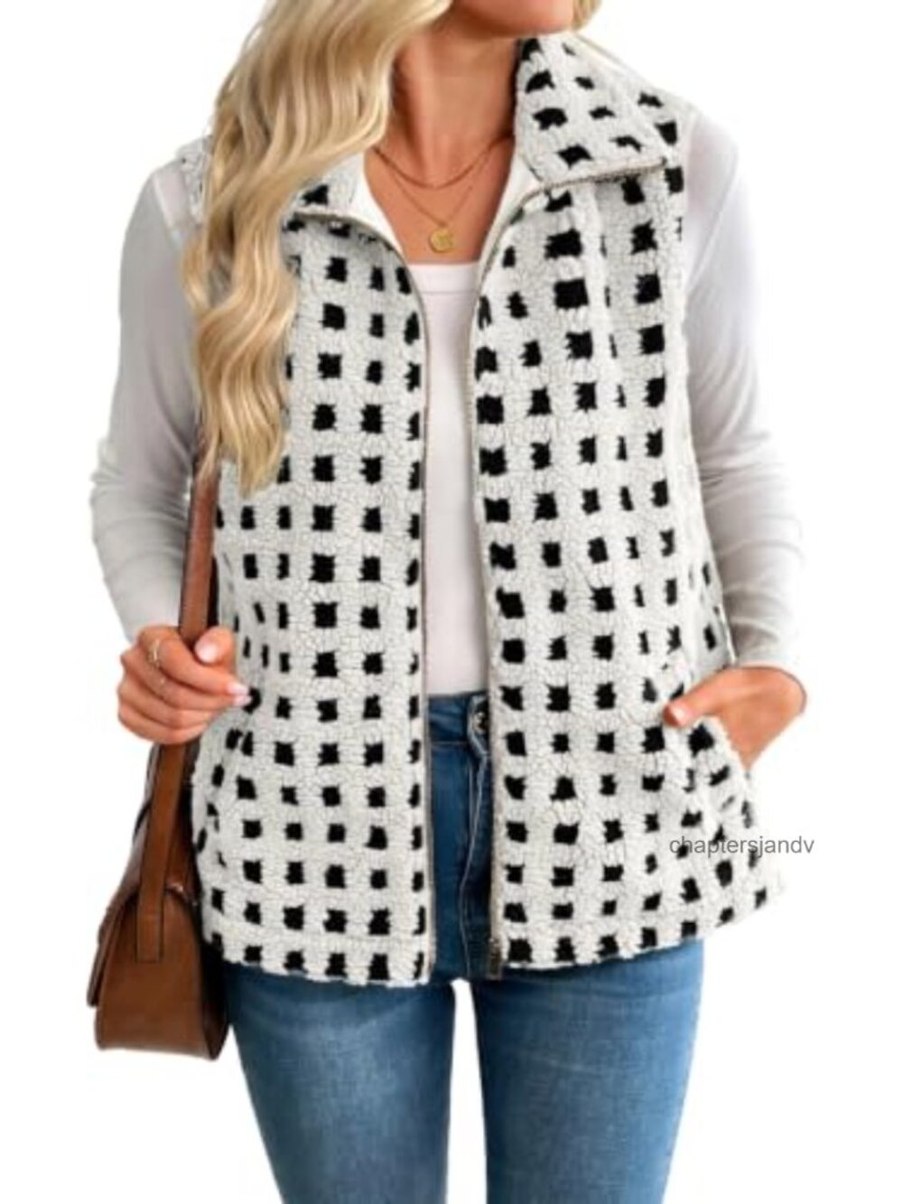 SHEWIN Lightweight Quilted Fleece Lined Vest Sleeveless Fall Outerwear